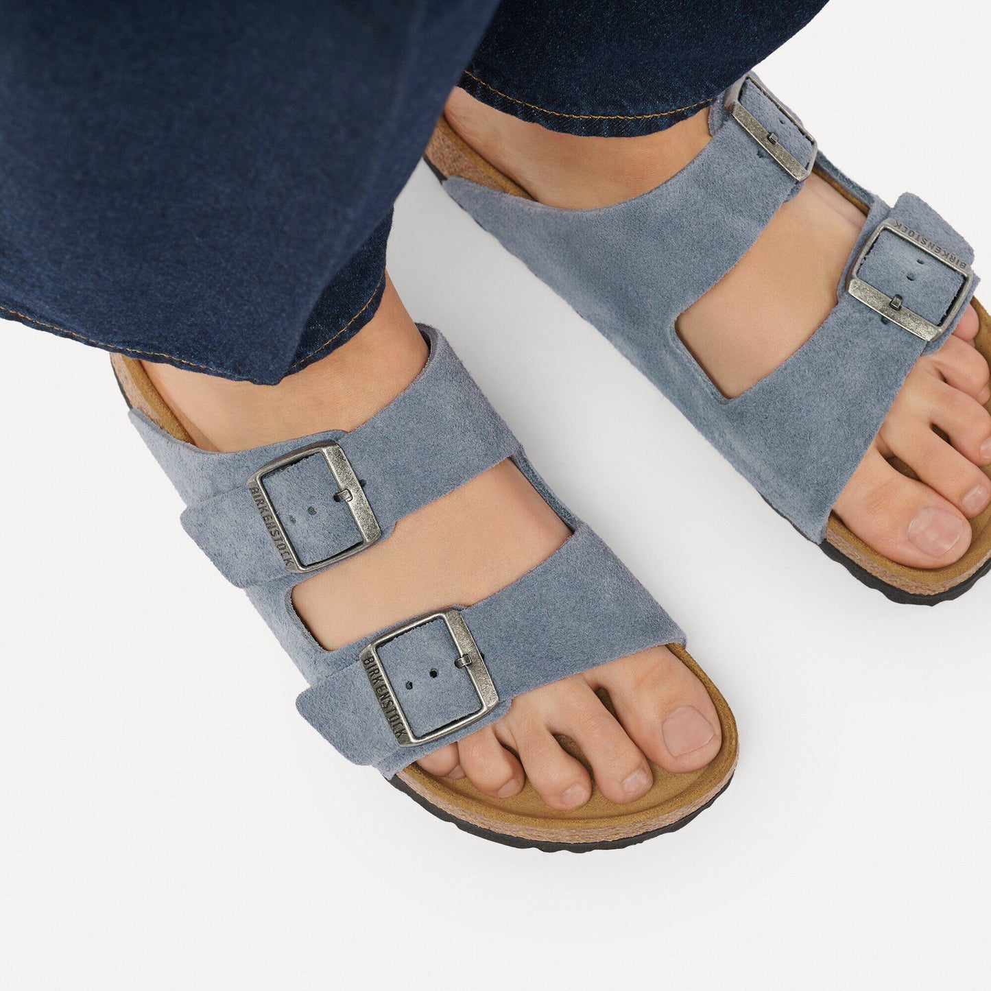 Birkenstock Arizona Sandals - Stone Blue Suede Leather