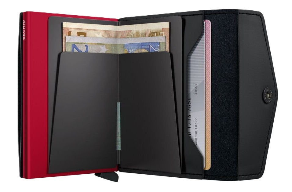 Secrid Envelope Wallet - Matte Black & Red Leather | RFID Safe