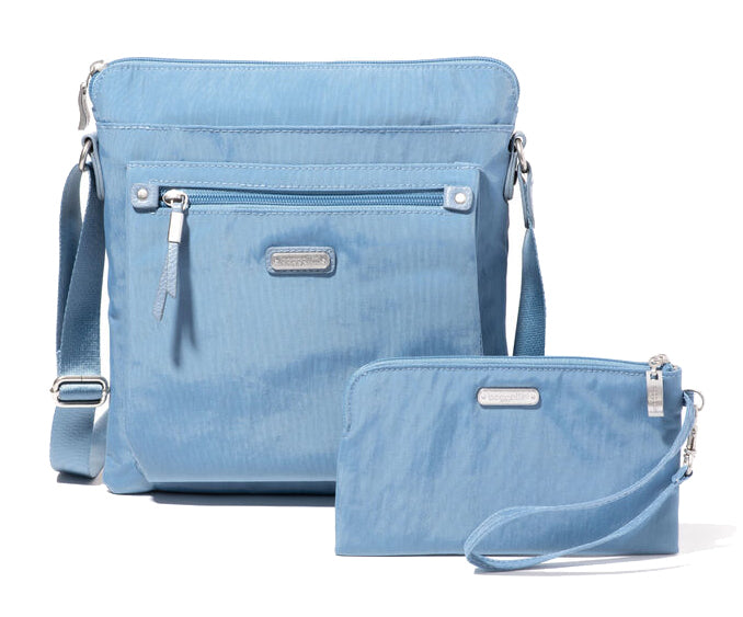 Baggallini Go Bagg Crossybody in Cornflower blue, with RFID Wristlet