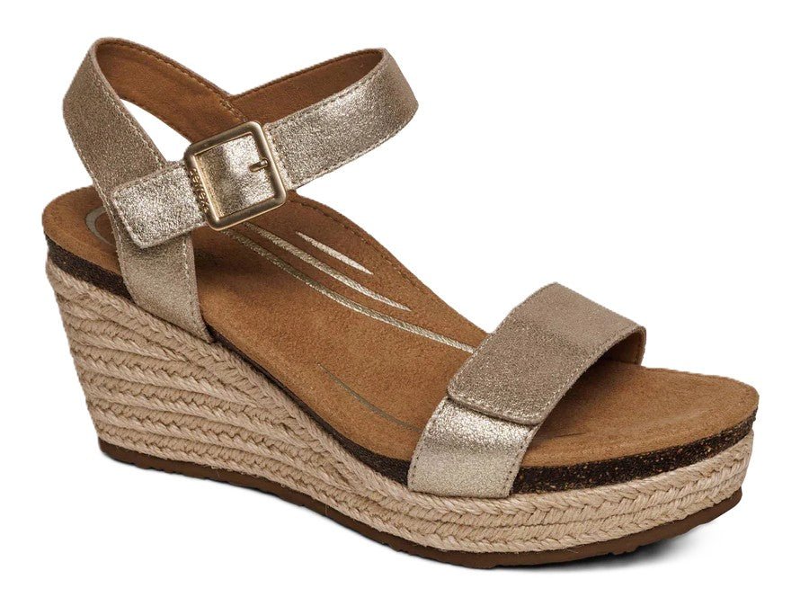 Aetrex Sydney Quarter Strap Espadrille Wedge Champagne - Grady’s Feet Essentials - Aetrex