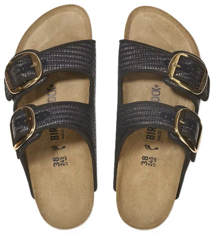Birkenstock Arizona Big Buckle Sandals - Raffia Black Textile | Comfortable Cork Footbed - Grady’s Feet Essentials - Birkenstock