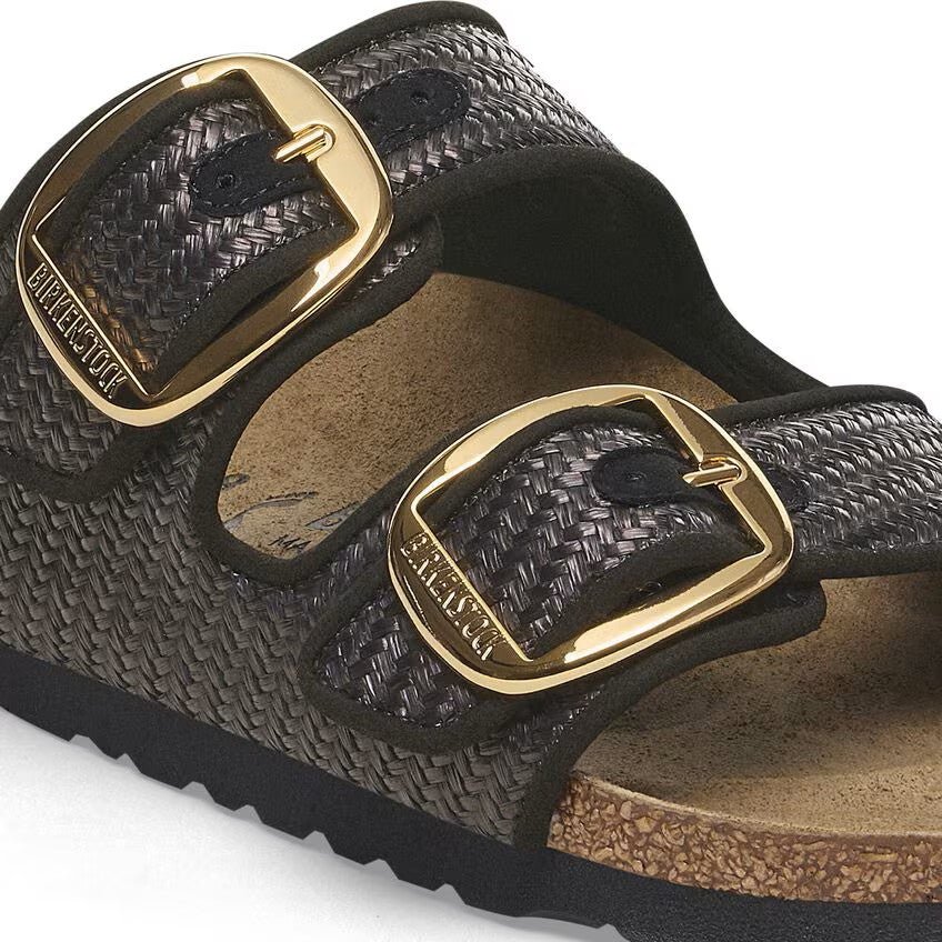Birkenstock Arizona Big Buckle Sandals - Raffia Black Textile | Comfortable Cork Footbed - Grady’s Feet Essentials - Birkenstock