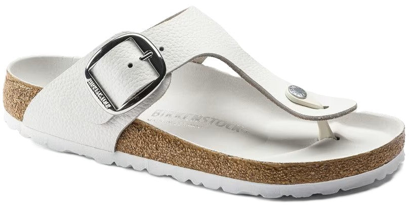 Birkenstock Gizeh Big Buckle Sandals White Leather Comfortable Cork Footbed