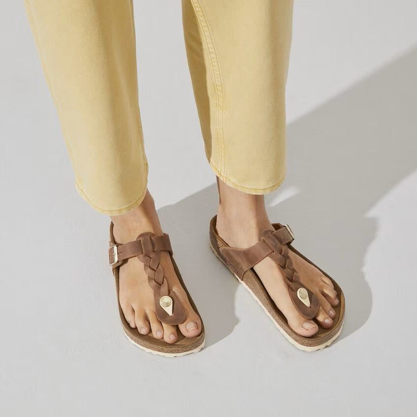 Birkenstock Gizeh Braided Sandals - Cognac Oiled Leather | Comfortable Cork Footbed - Grady’s Feet Essentials - Birkenstock