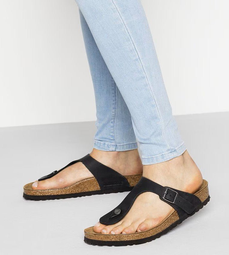 Birkenstock Gizeh Sandals - Black Oiled Leather | Comfortable Cork Footbed - Grady’s Feet Essentials - Birkenstock