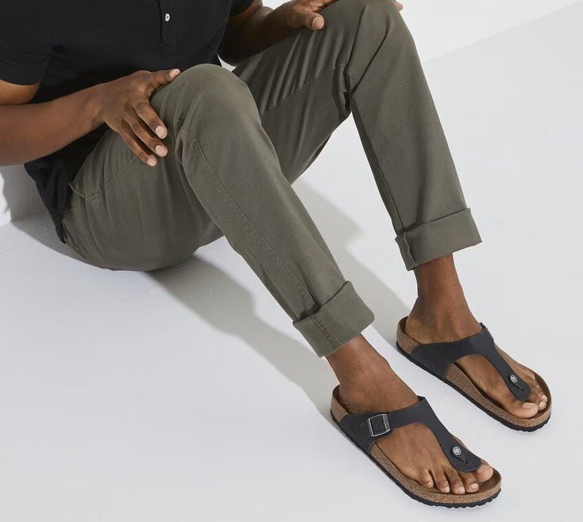 Birkenstock Gizeh Sandals - Black Oiled Leather | Comfortable Cork Footbed - Grady’s Feet Essentials - Birkenstock