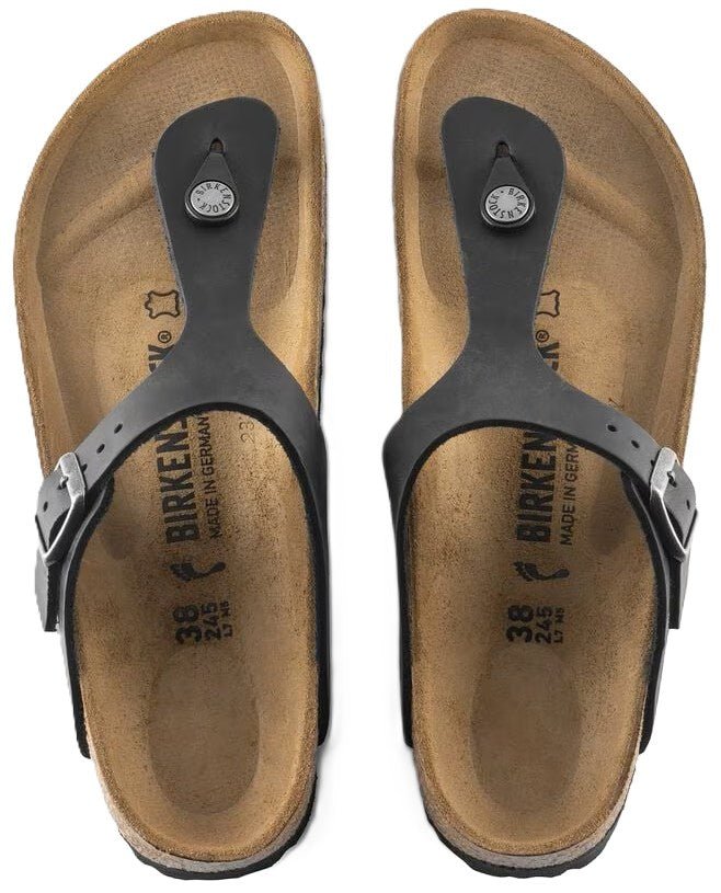 Birkenstock Gizeh Sandals - Black Oiled Leather | Comfortable Cork Footbed - Grady’s Feet Essentials - Birkenstock