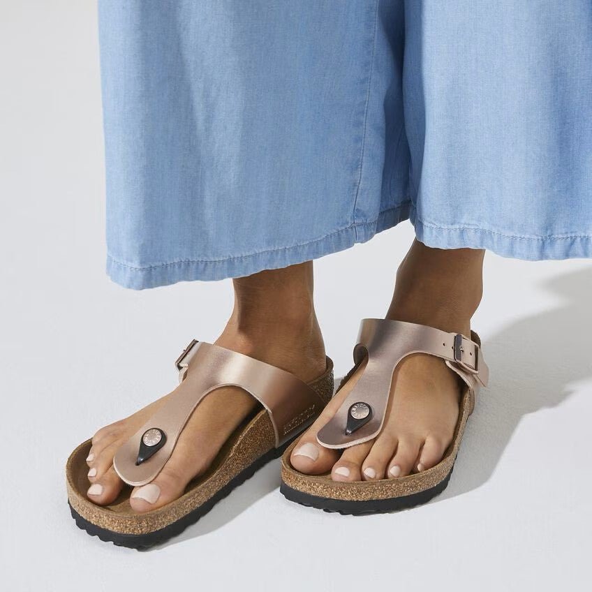 Birkenstock Gizeh Sandals - Metallic Copper Birko - Flor | Comfortable Cork Footbed - Grady’s Feet Essentials - Birkenstock