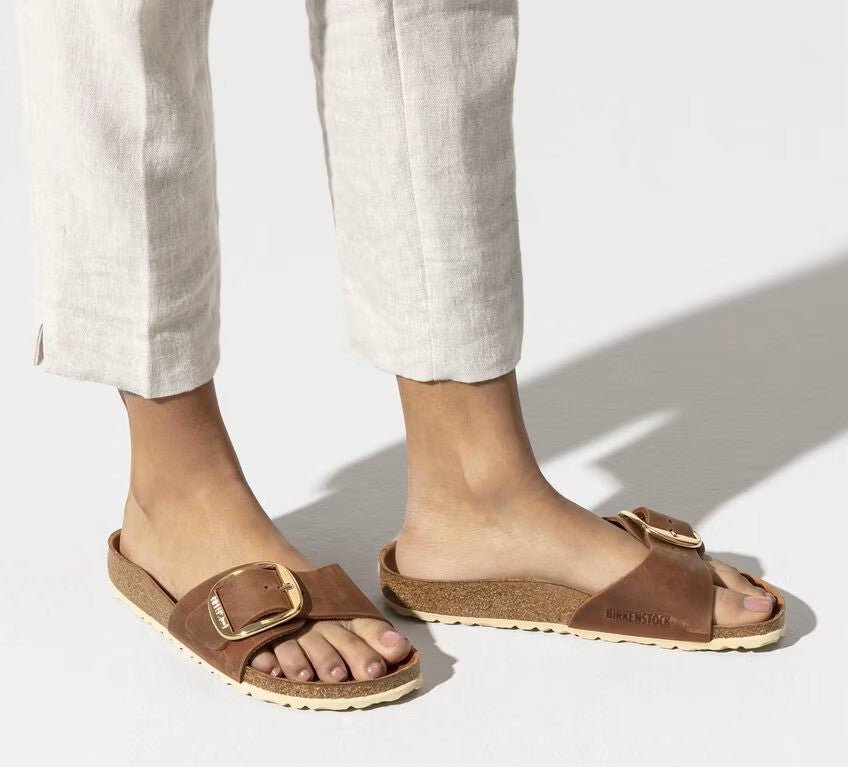Birkenstock Madrid Big Buckle Sandals - Cognac Oiled Leather | Comfortable Cork Footbed - Grady’s Feet Essentials - Birkenstock