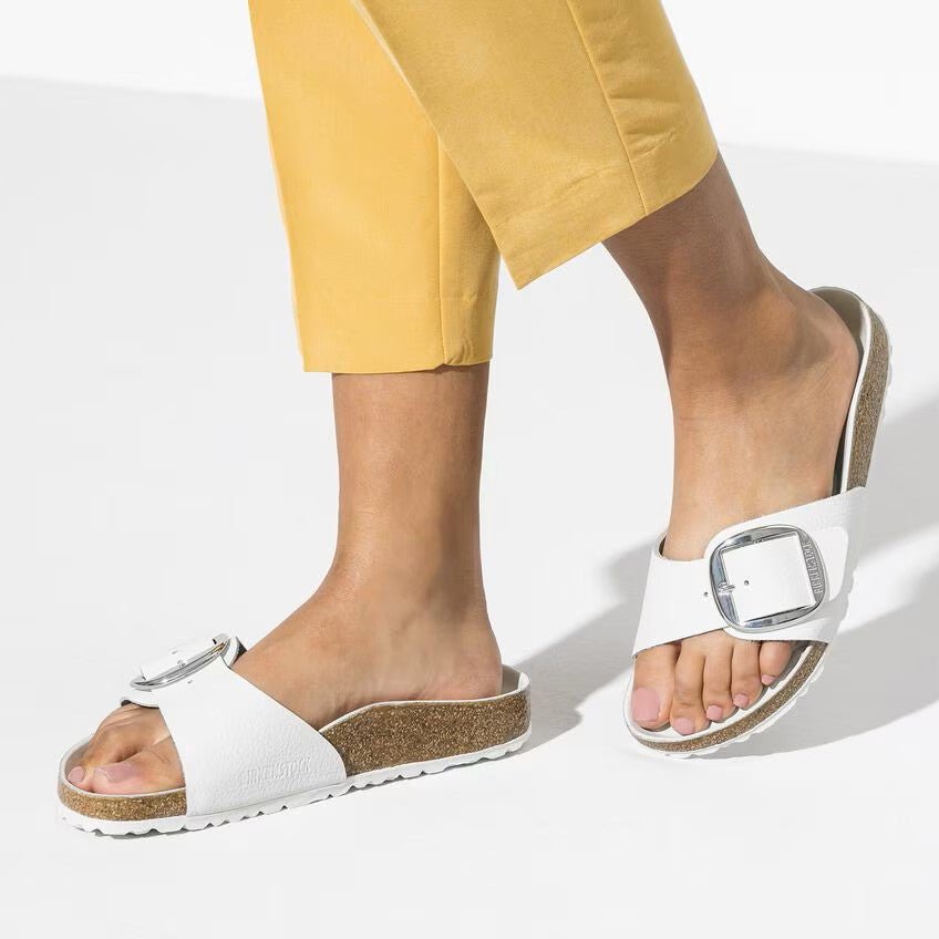 Birkenstock Madrid Big Buckle Sandals - White Leather | Comfortable Cork Footbed - Grady’s Feet Essentials - Birkenstock