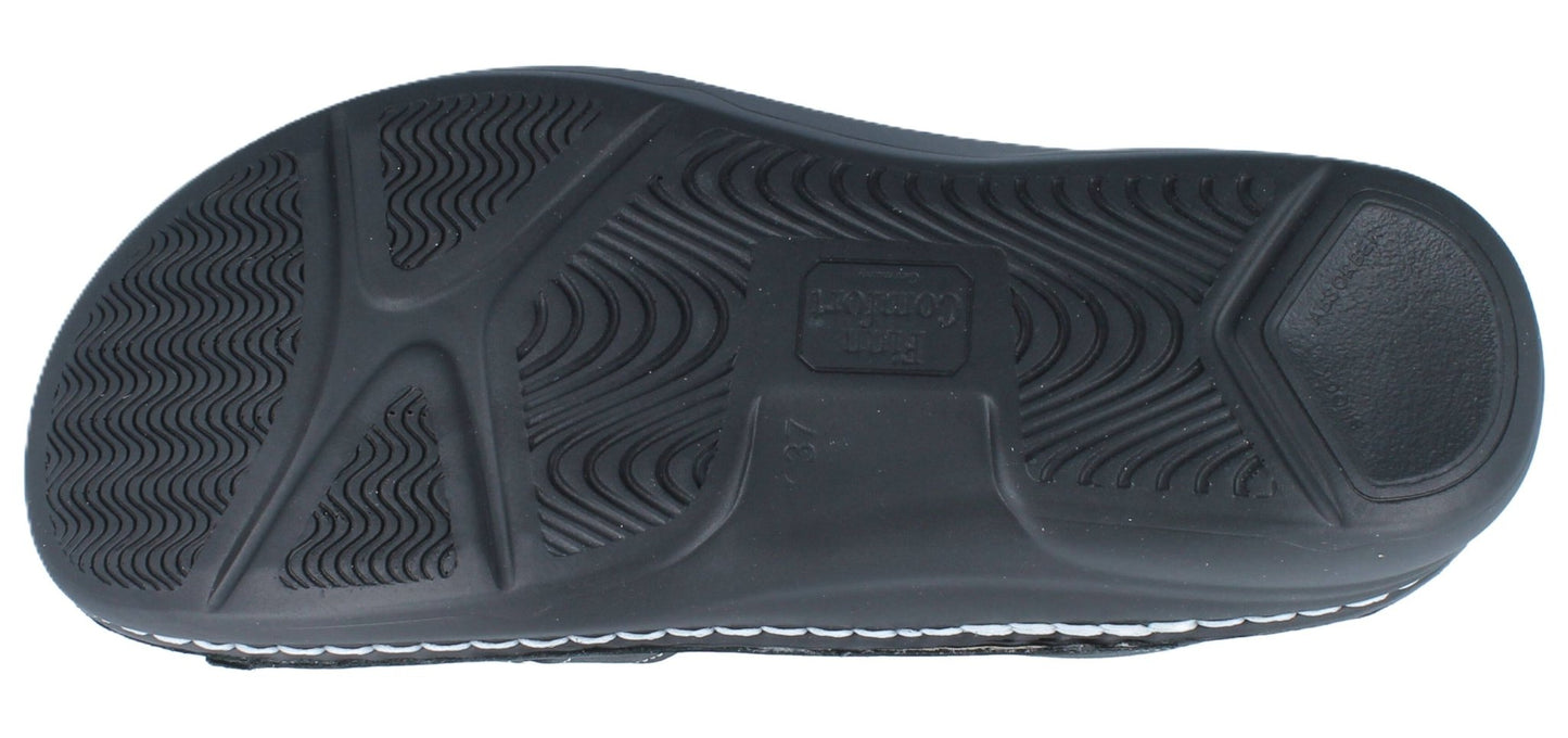 Finn Comfort Barbuda Women's Sandal - Black Sirio Leather | Finn Mellow Insole, Orthotic Friendly - Grady’s Feet Essentials - Finn Comfort