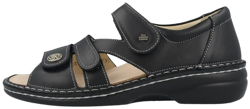 Finn Comfort Biella Women's Sandal – Black Leather | Orthotic Friendly with Closed Heel - Grady’s Feet Essentials - Finn Comfort