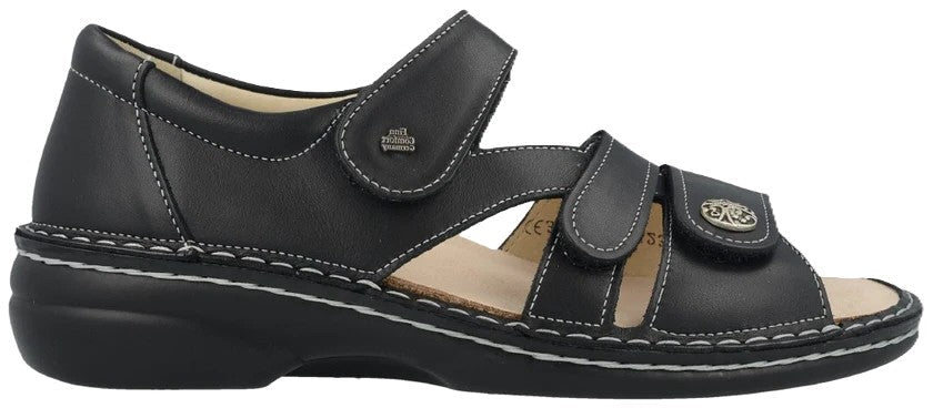 Finn Comfort Biella Women's Sandal – Black Leather | Orthotic Friendly with Closed Heel - Grady’s Feet Essentials - Finn Comfort