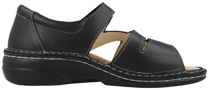 Finn Comfort Biella Women's Sandal – Black Leather | Orthotic Friendly with Closed Heel - Grady’s Feet Essentials - Finn Comfort