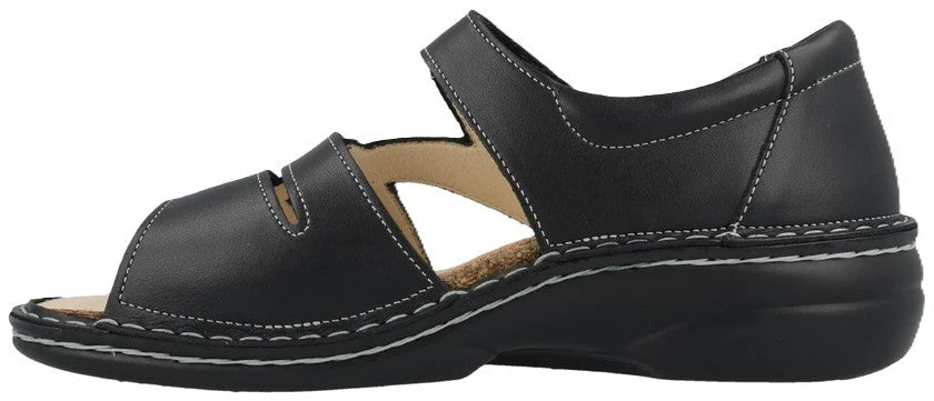 Finn Comfort Biella Women's Sandal – Black Leather | Orthotic Friendly with Closed Heel - Grady’s Feet Essentials - Finn Comfort