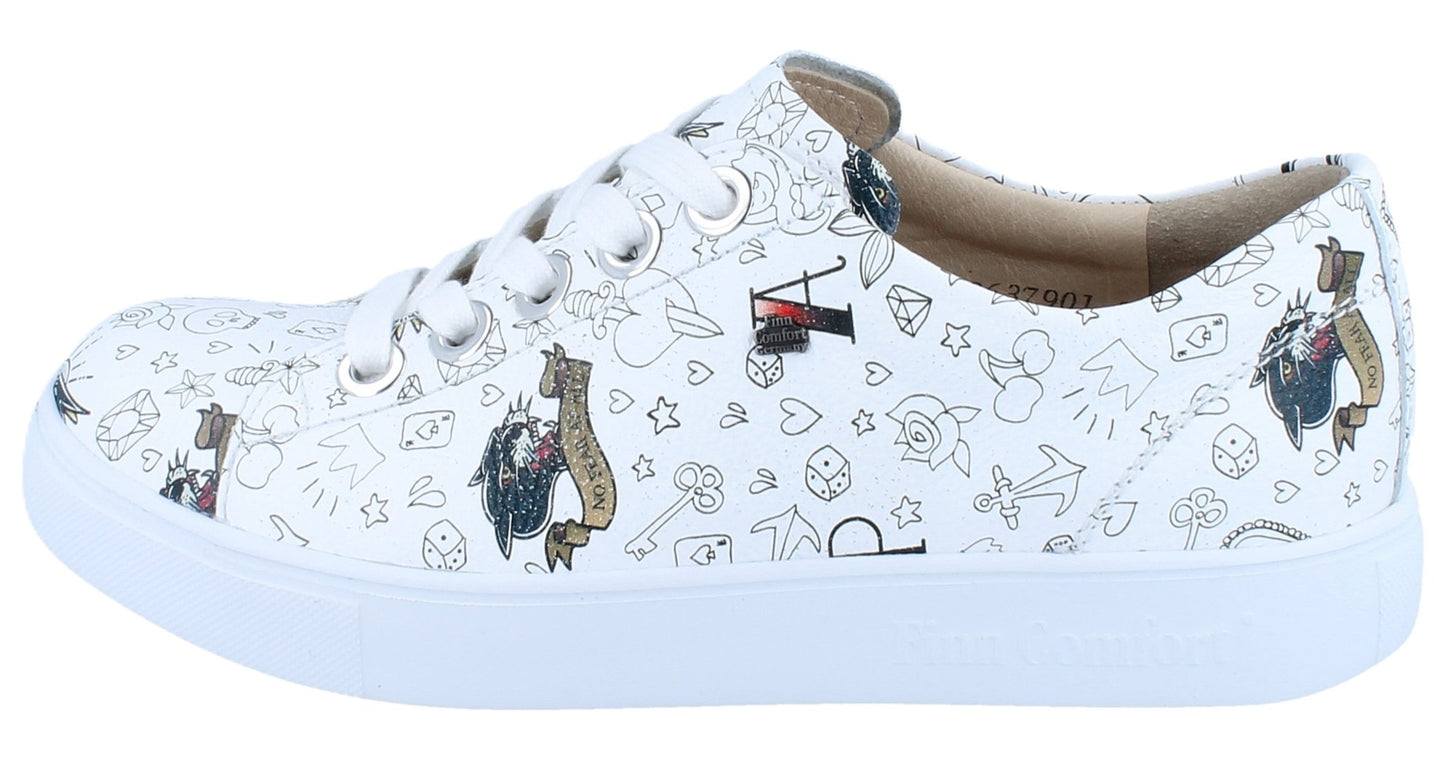 Finn Comfort Elpaso Lace Shoe - White Graffiti Leather | Lightweight, Orthotic Friendly - Grady’s Feet Essentials - Finn Comfort