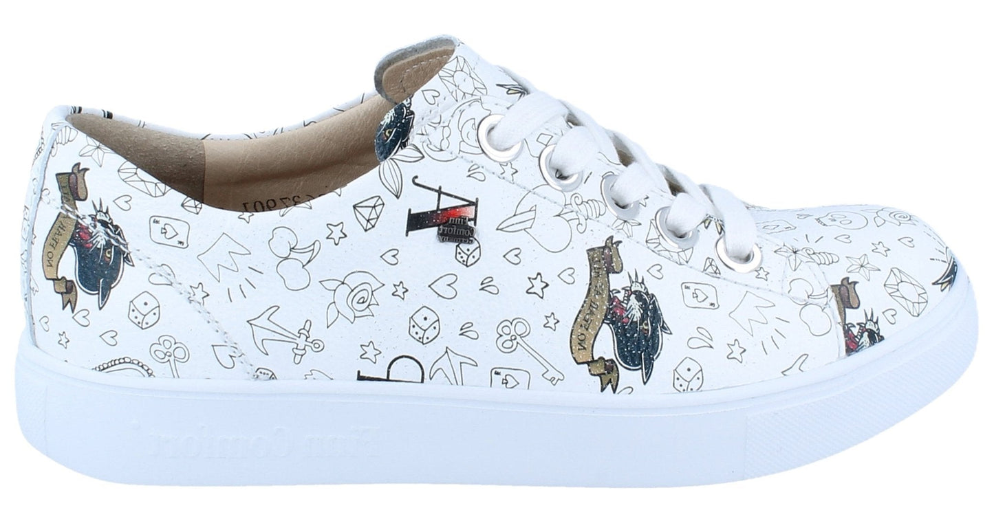Finn Comfort Elpaso Lace Shoe - White Graffiti Leather | Lightweight, Orthotic Friendly - Grady’s Feet Essentials - Finn Comfort