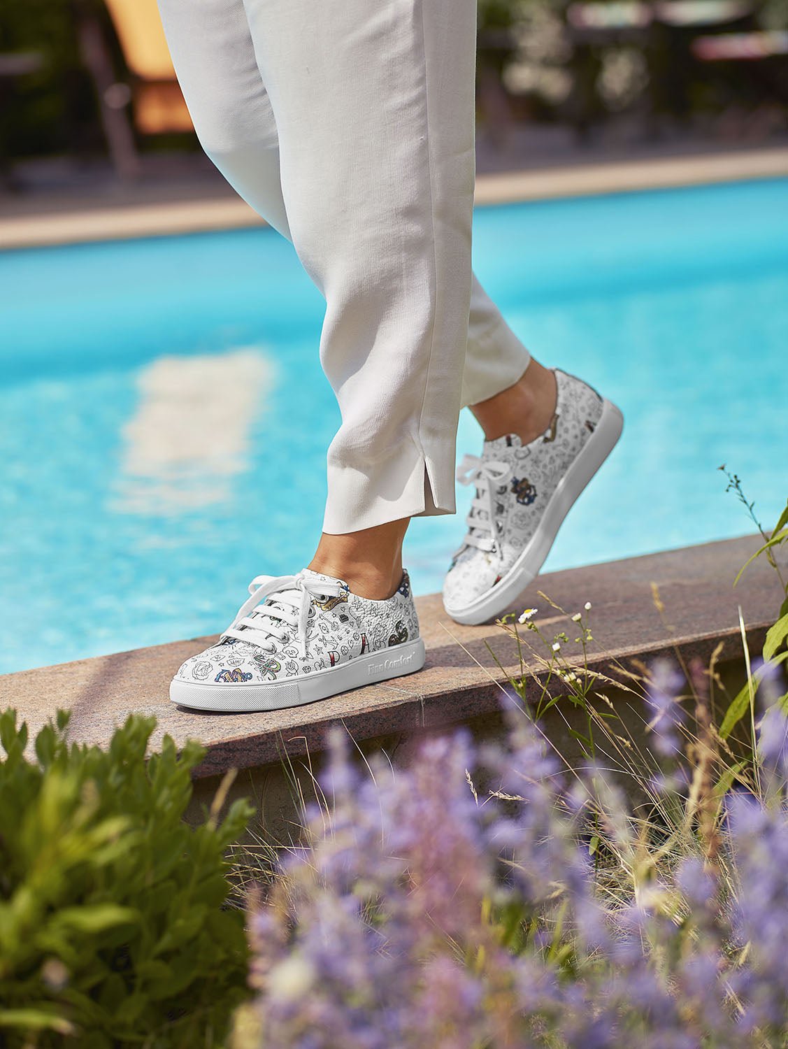 Finn Comfort Elpaso Lace Shoe - White Graffiti Leather | Lightweight, Orthotic Friendly - Grady’s Feet Essentials - Finn Comfort