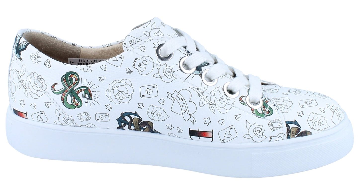 Finn Comfort Elpaso Lace Shoe - White Graffiti Leather | Lightweight, Orthotic Friendly - Grady’s Feet Essentials - Finn Comfort