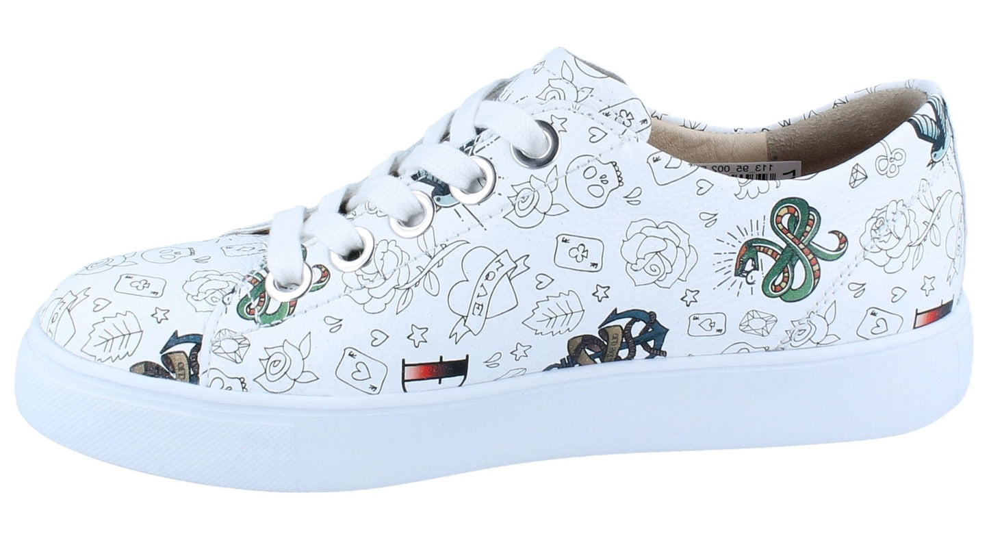 Finn Comfort Elpaso Lace Shoe - White Graffiti Leather | Lightweight, Orthotic Friendly - Grady’s Feet Essentials - Finn Comfort