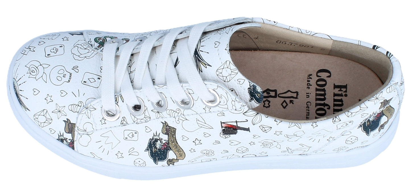 Finn Comfort Elpaso Lace Shoe - White Graffiti Leather | Lightweight, Orthotic Friendly - Grady’s Feet Essentials - Finn Comfort