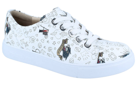 Finn Comfort Elpaso Lace Shoe - White Graffiti Leather | Lightweight, Orthotic Friendly - Grady’s Feet Essentials - Finn Comfort