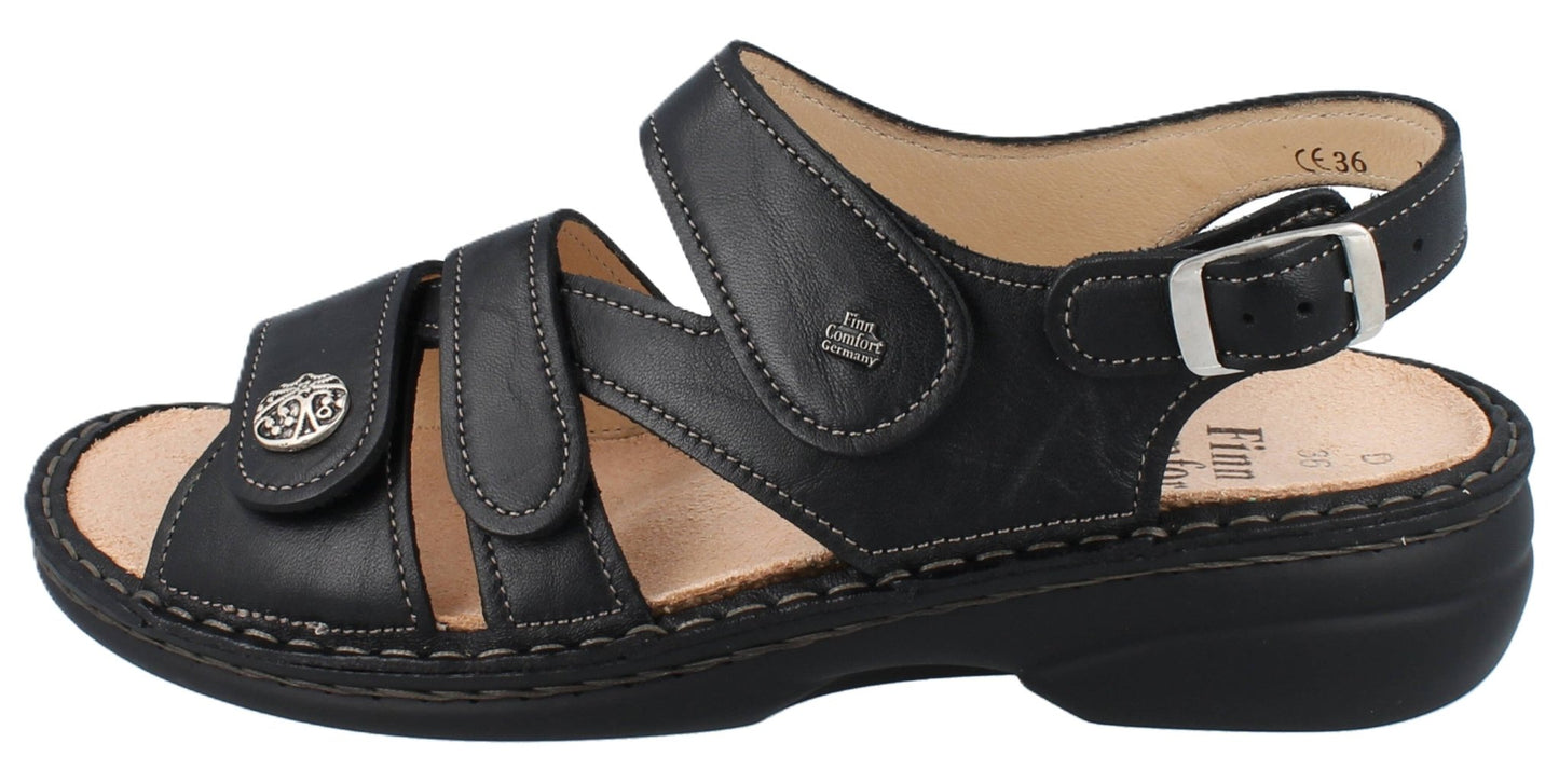 Finn Comfort Gomera Women's Sandal - Black Leather | Orthotic Friendly - Grady’s Feet Essentials - Finn Comfort