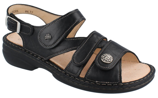 Finn Comfort Gomera Women's Sandal - Black Leather | Orthotic Friendly - Grady’s Feet Essentials - Finn Comfort
