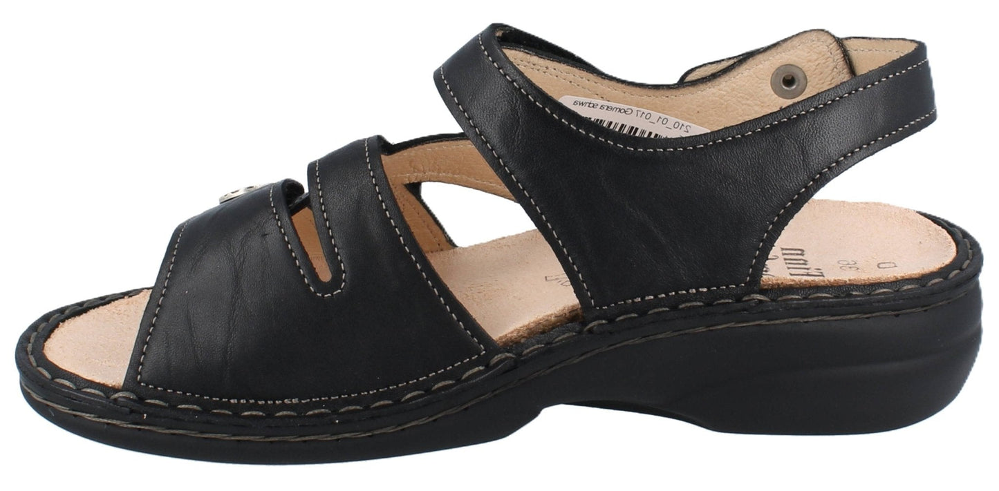 Finn Comfort Gomera Women's Sandal - Black Leather | Orthotic Friendly - Grady’s Feet Essentials - Finn Comfort