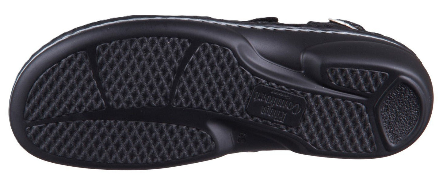 Finn Comfort Gomera Women's Sandal - Nero Crumble Leather | Orthotic Friendly - Grady’s Feet Essentials - Finn Comfort