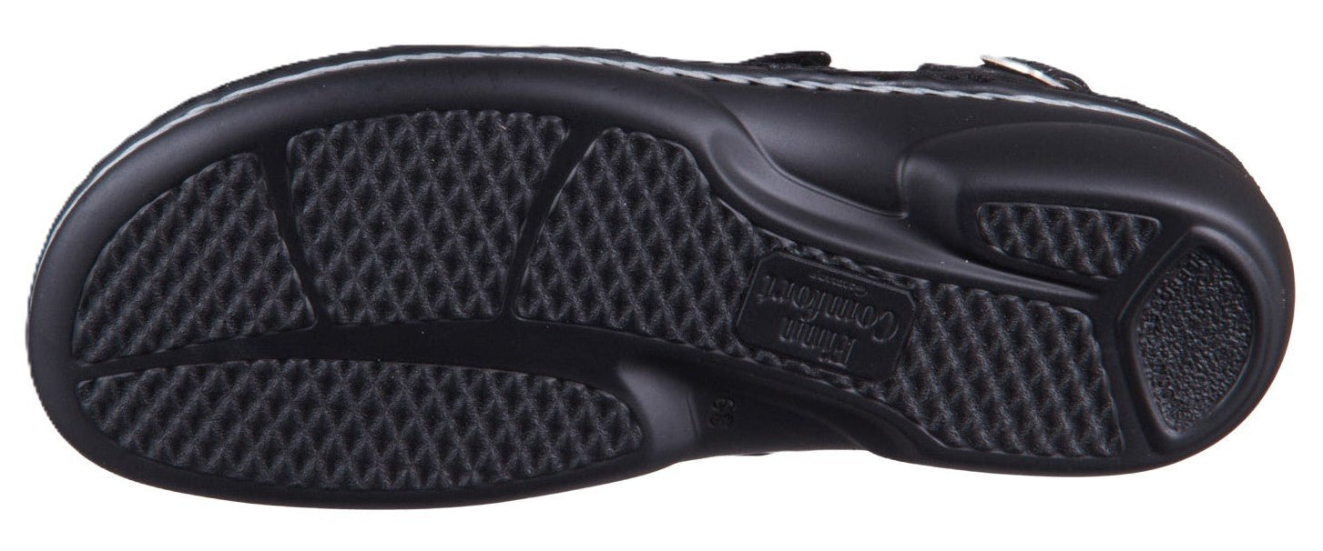 Finn Comfort Gomera Women's Sandal - Nero Crumble Leather | Orthotic Friendly - Grady’s Feet Essentials - Finn Comfort