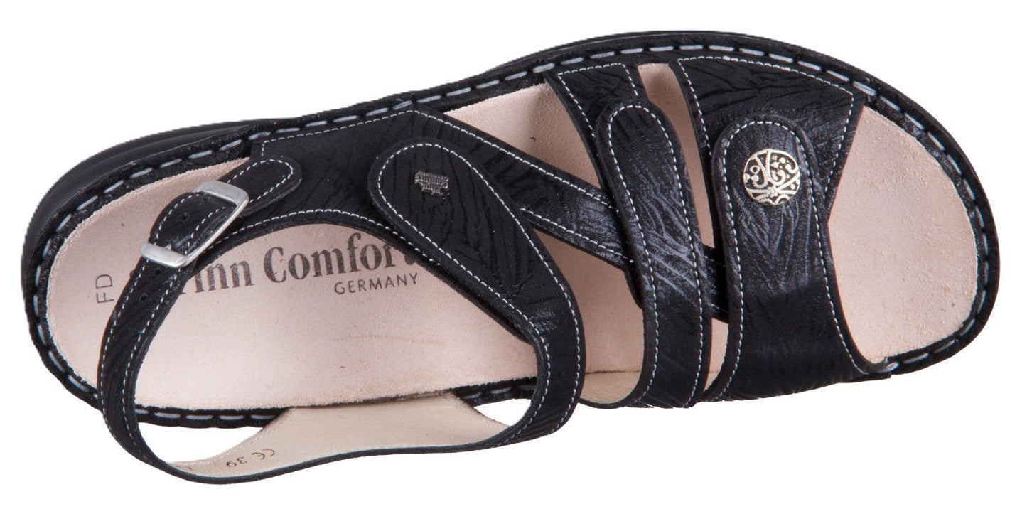 Finn Comfort Gomera Women's Sandal - Nero Crumble Leather | Orthotic Friendly - Grady’s Feet Essentials - Finn Comfort
