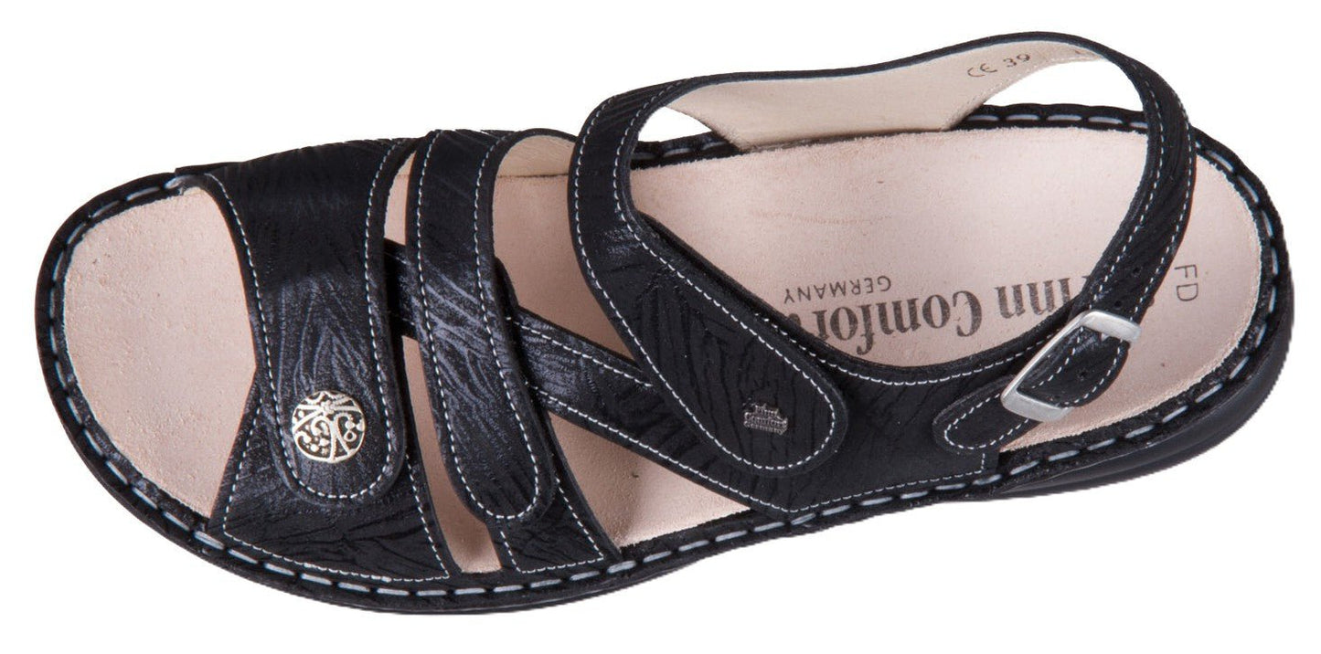 Finn Comfort Gomera Women's Sandal - Nero Crumble Leather | Orthotic Friendly - Grady’s Feet Essentials - Finn Comfort