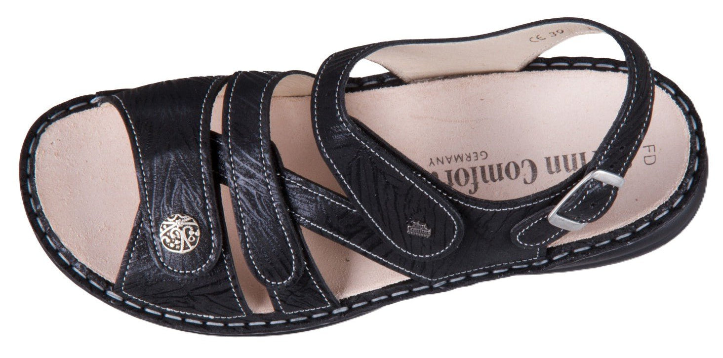 Finn Comfort Gomera Women's Sandal - Nero Crumble Leather | Orthotic Friendly - Grady’s Feet Essentials - Finn Comfort