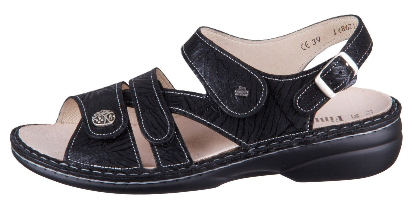 Finn Comfort Gomera Women's Sandal - Nero Crumble Leather | Orthotic Friendly - Grady’s Feet Essentials - Finn Comfort