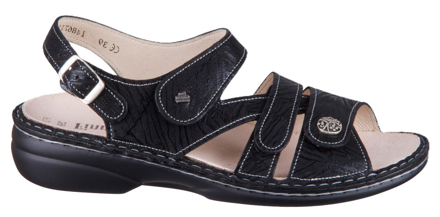 Finn Comfort Gomera Women's Sandal - Nero Crumble Leather | Orthotic Friendly - Grady’s Feet Essentials - Finn Comfort