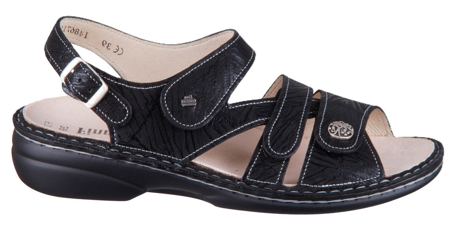Finn Comfort Gomera Women's Sandal - Nero Crumble Leather | Orthotic Friendly - Grady’s Feet Essentials - Finn Comfort