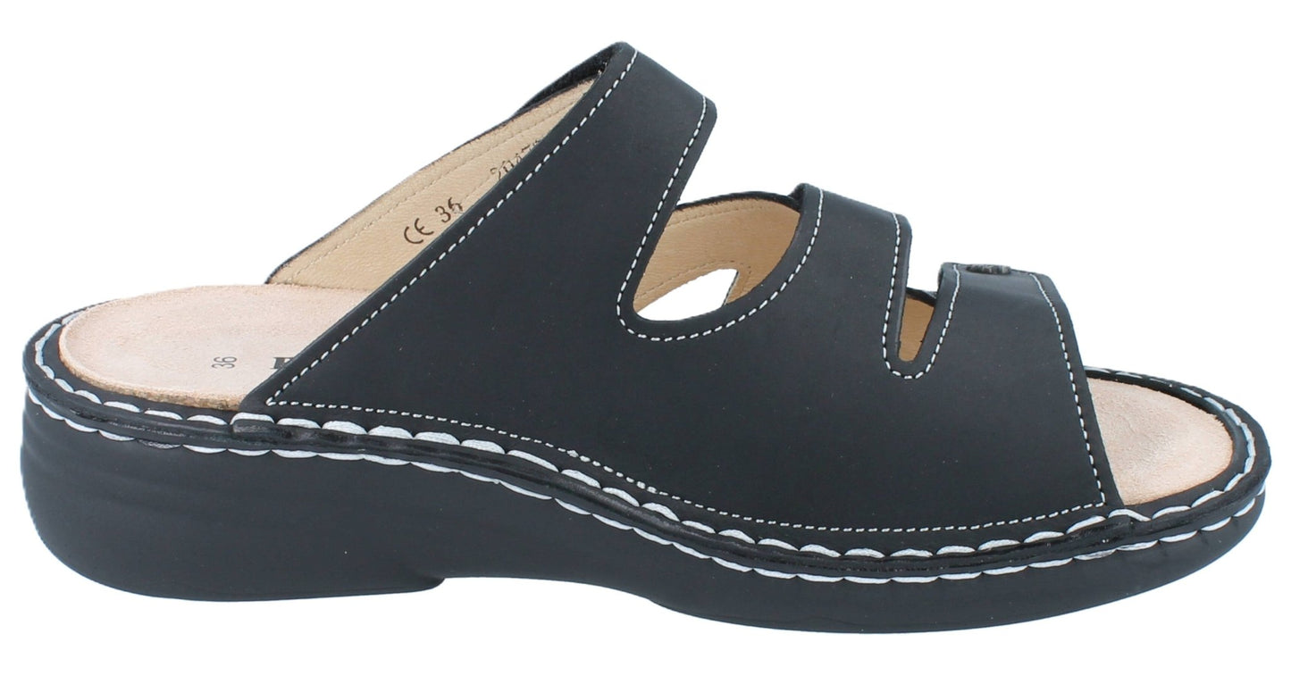 Finn Comfort Grenada Women's Sandal - Black Sirio Leather | Finn Mellow Insole, Orthotic Friendly - Grady’s Feet Essentials - Finn Comfort