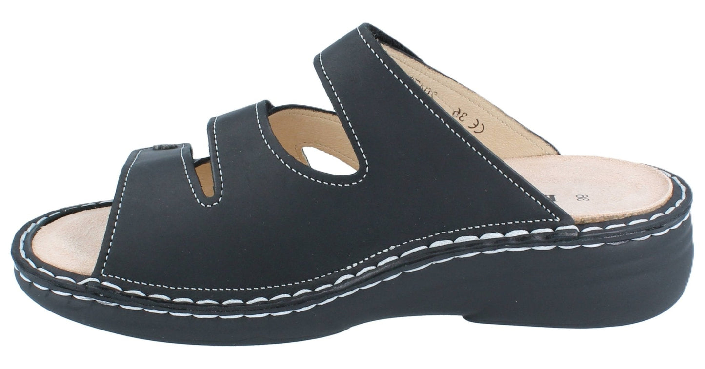 Finn Comfort Grenada Women's Sandal - Black Sirio Leather | Finn Mellow Insole, Orthotic Friendly - Grady’s Feet Essentials - Finn Comfort
