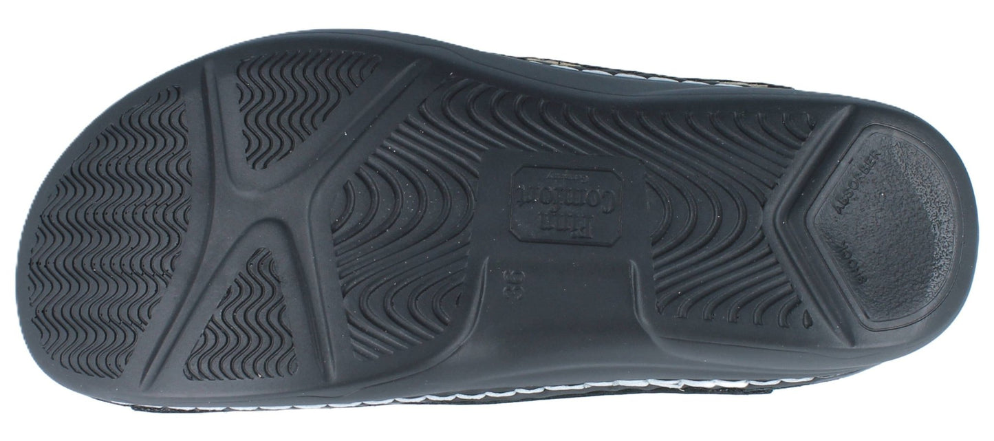 Finn Comfort Grenada Women's Sandal - Black Sirio Leather | Finn Mellow Insole, Orthotic Friendly - Grady’s Feet Essentials - Finn Comfort
