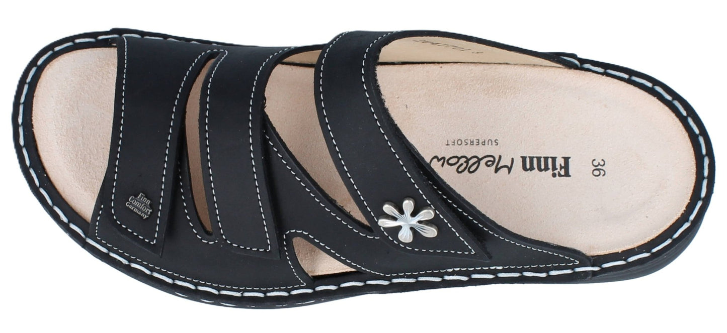 Finn Comfort Grenada Women's Sandal - Black Sirio Leather | Finn Mellow Insole, Orthotic Friendly - Grady’s Feet Essentials - Finn Comfort