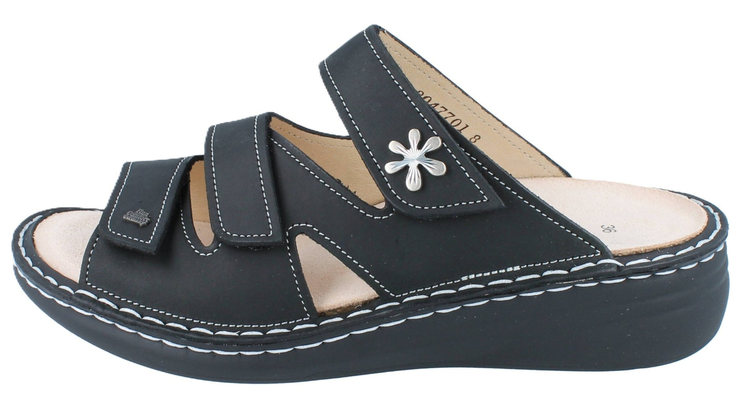 Finn Comfort Grenada Women's Sandal - Black Sirio Leather | Finn Mellow Insole, Orthotic Friendly - Grady’s Feet Essentials - Finn Comfort