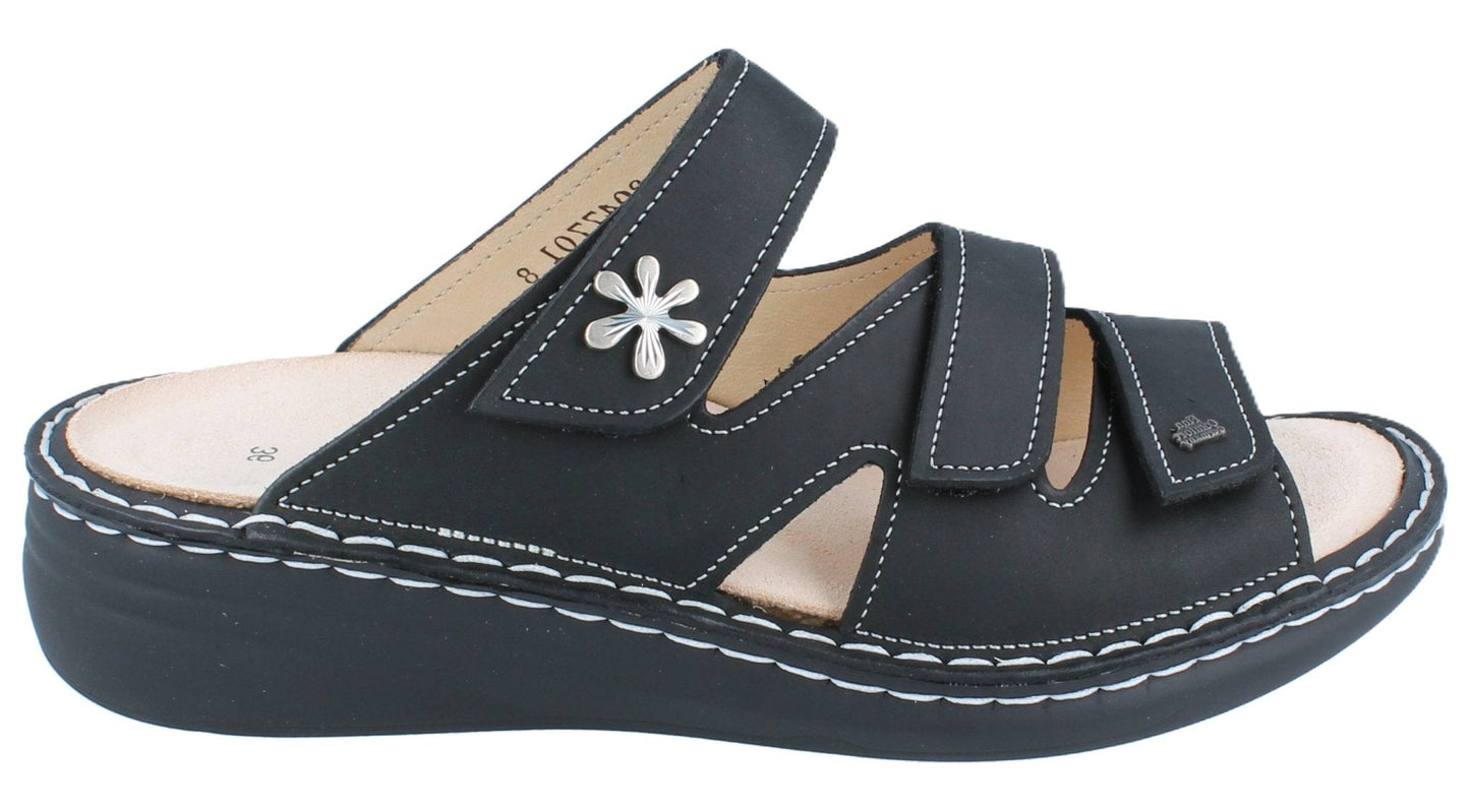 Finn Comfort Grenada Women's Sandal - Black Sirio Leather | Finn Mellow Insole, Orthotic Friendly - Grady’s Feet Essentials - Finn Comfort