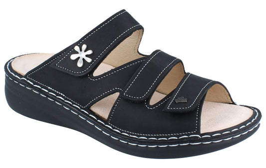 Finn Comfort Grenada Women's Sandal - Black Sirio Leather | Finn Mellow Insole, Orthotic Friendly - Grady’s Feet Essentials - Finn Comfort