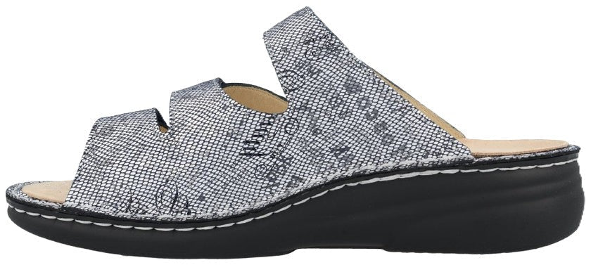 Finn Comfort Grenada Women's Sandal - Words Blue Leather | Finn Mellow Insole, Orthotic Friendly - Grady’s Feet Essentials - Finn Comfort