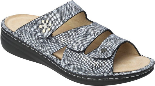 Finn Comfort Grenada Women's Sandal - Words Blue Leather | Finn Mellow Insole, Orthotic Friendly - Grady’s Feet Essentials - Finn Comfort