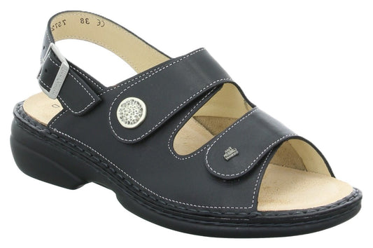 Finn Comfort Isera Women's Sandal - Black Leather | Comfortable Stretch Side, Orthotic Friendly - Grady’s Feet Essentials - Finn Comfort