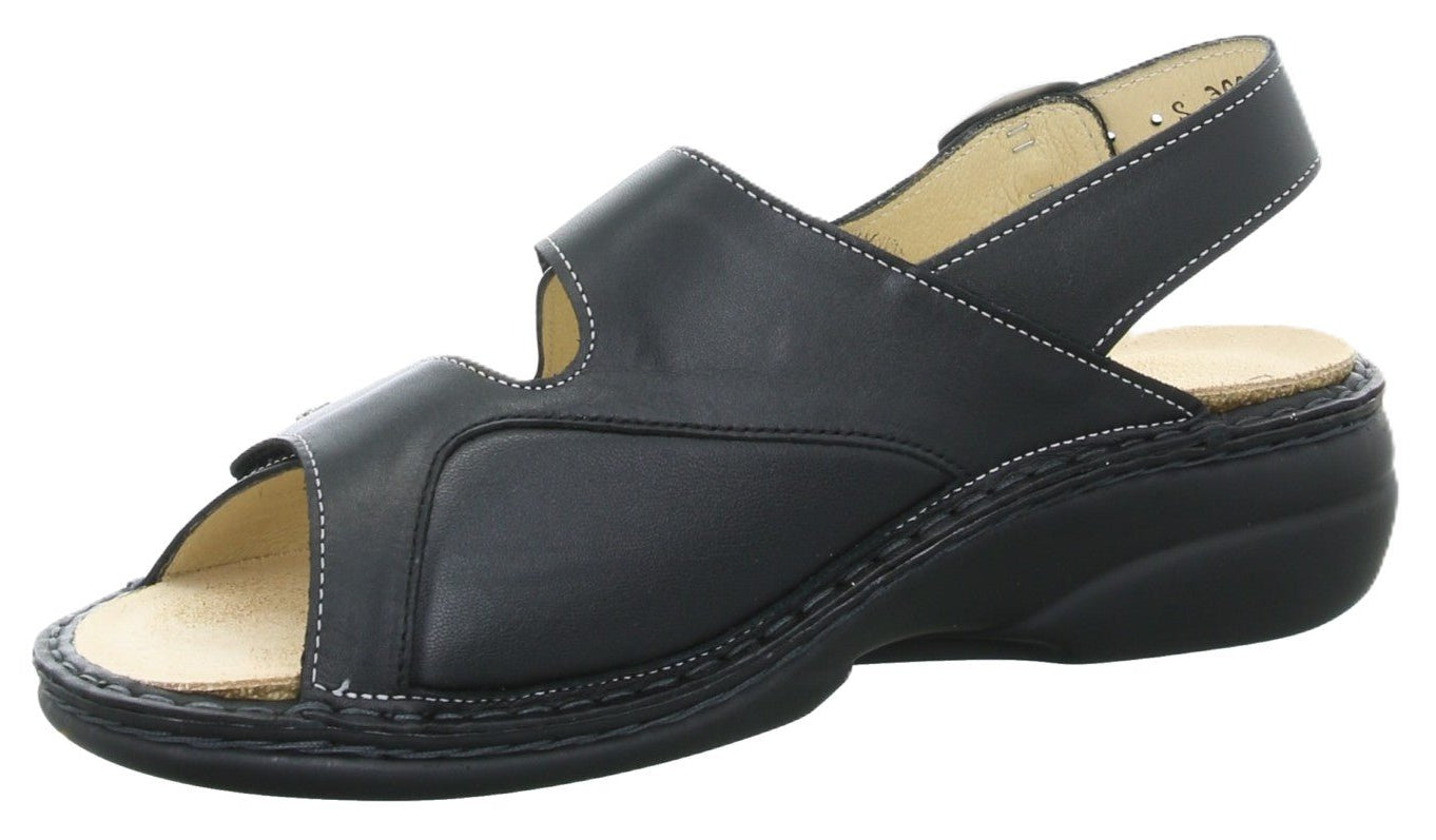 Finn Comfort Isera Women's Sandal - Black Leather | Comfortable Stretch Side, Orthotic Friendly - Grady’s Feet Essentials - Finn Comfort