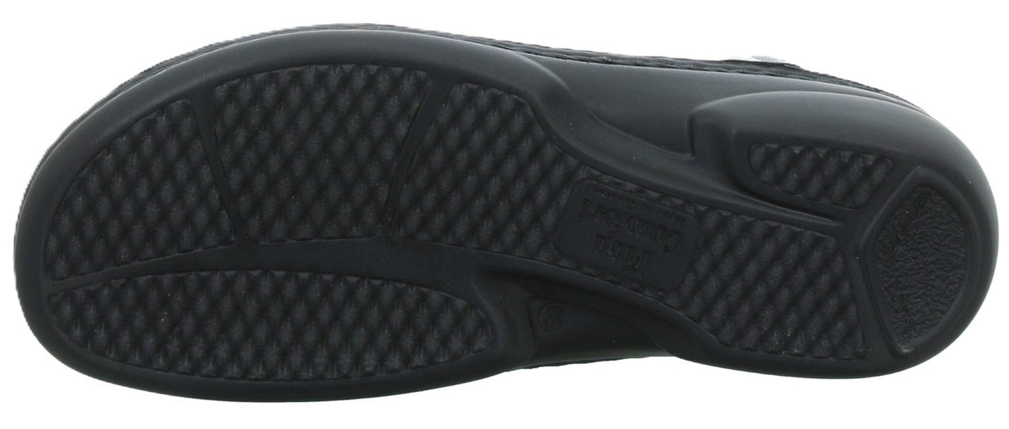 Finn Comfort Isera Women's Sandal - Black Leather | Comfortable Stretch Side, Orthotic Friendly - Grady’s Feet Essentials - Finn Comfort