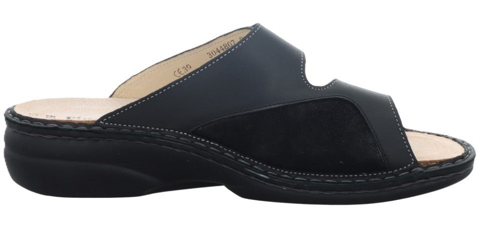 Finn Comfort Zeno Women's Sandal - Black Sirio Leather | Comfortable Stretch Panel - Grady’s Feet Essentials - Finn Comfort